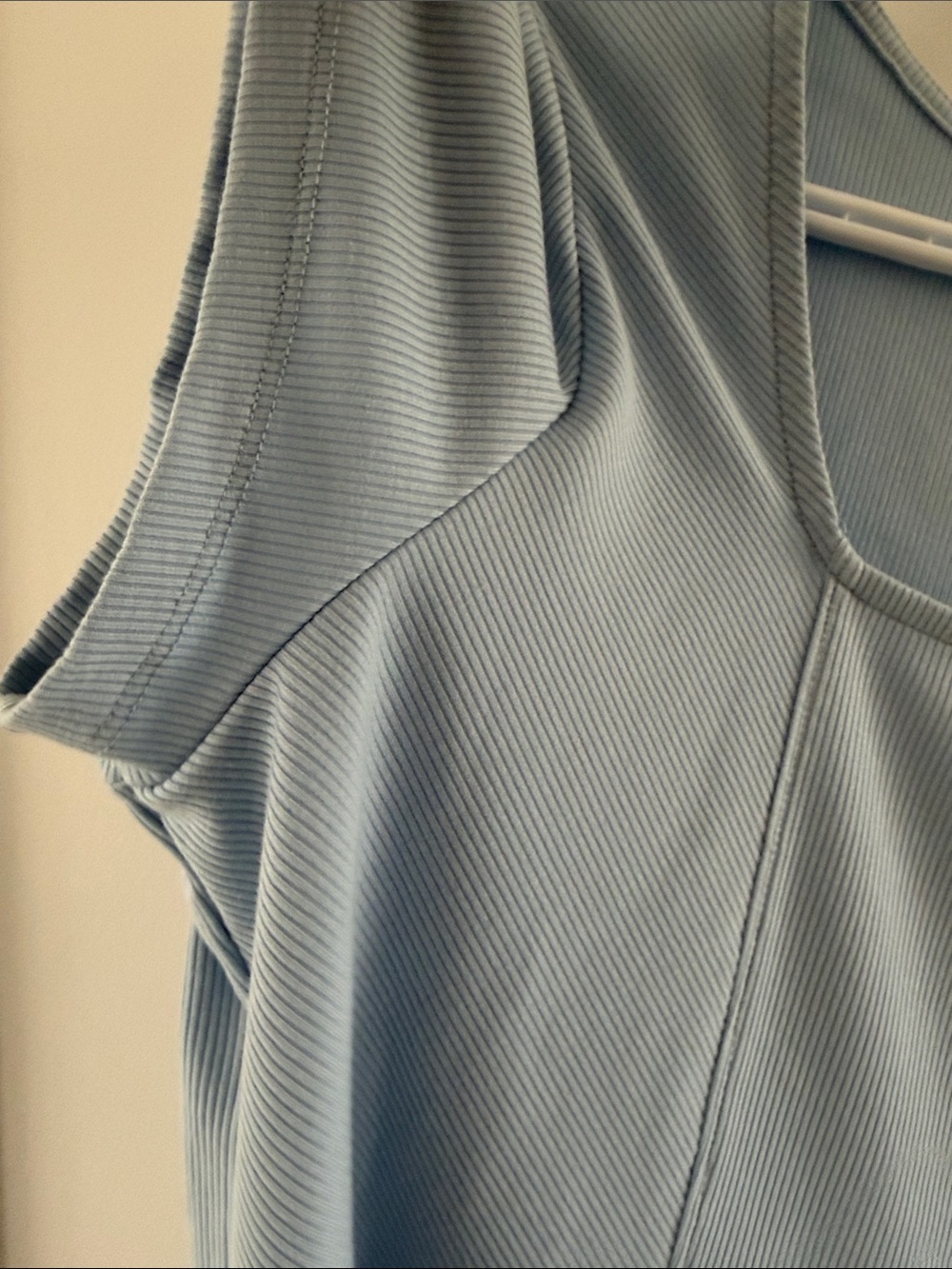 Women's Light Blue Square Neck Ribbed Short Sleeve Top E35 - Picture 2 of 5
